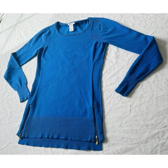 Cache Women’s XS Long Sleeve Sweater Royal Blue Ribbed Gold Zipper Stretch - Picture 14 of 16